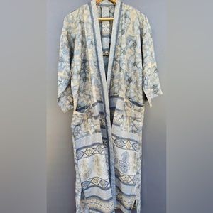 Women's Upcycle Sari Summer Robe Blue-Grey and Cream